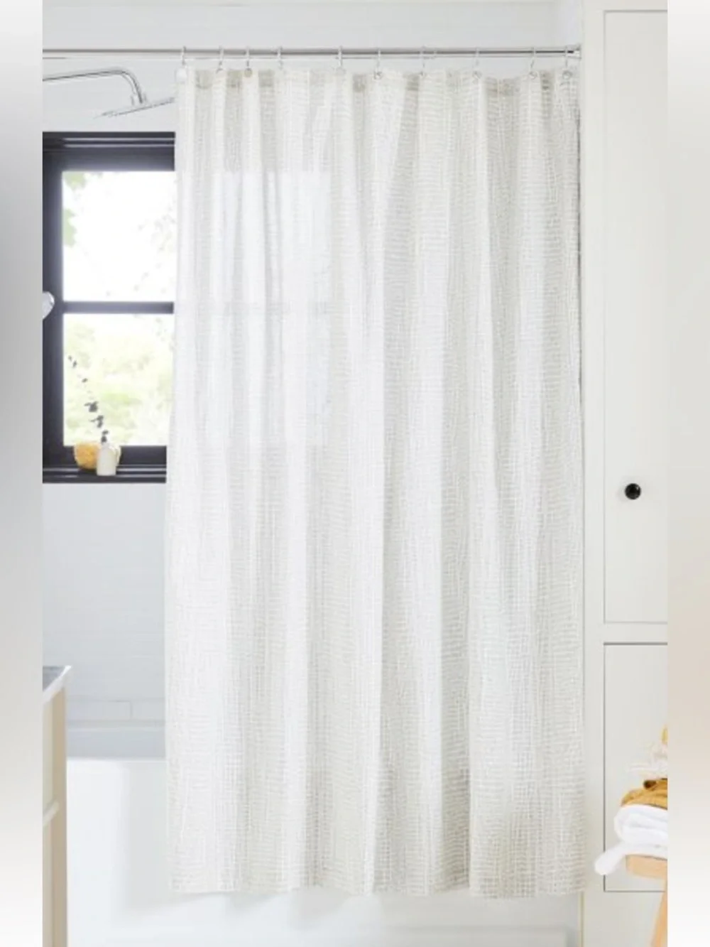 West Elm Bomu Organic Shower Curtain - light brown / cream